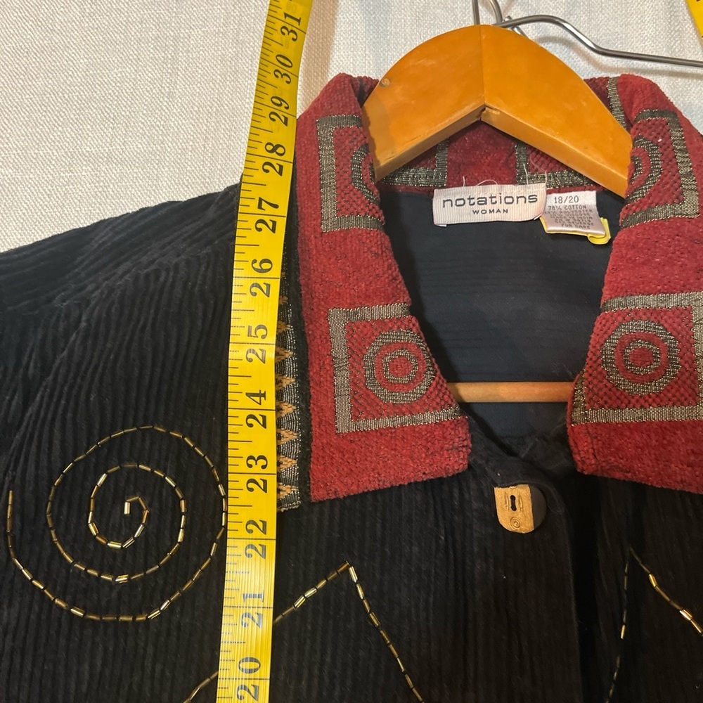 Vintage Notations Corduroy Artisan Black and Red Jacket Patch Work Cotton 18 - Picture 6 of 9